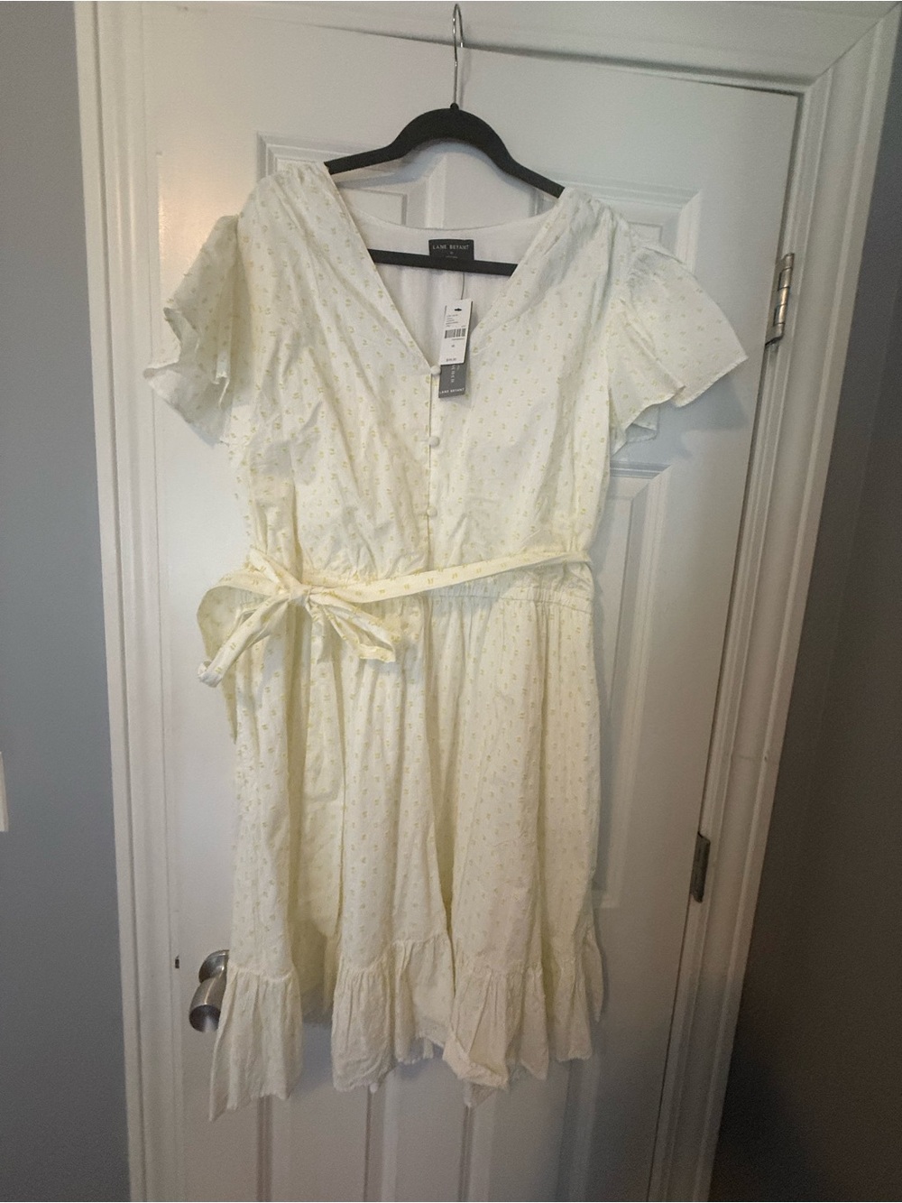 Lane Bryant White Dress with Yellow Dot Eyelet Detail